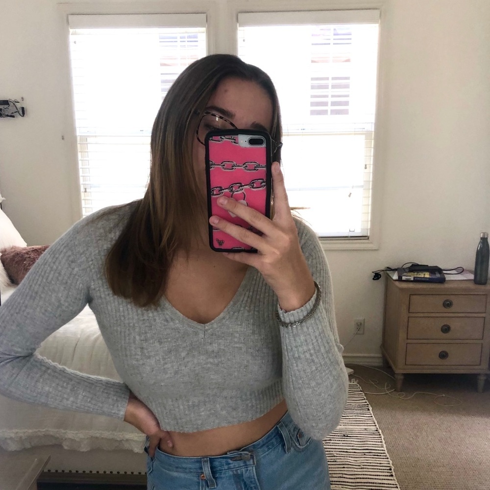 Grey Brandy Melville cropped long sleeve